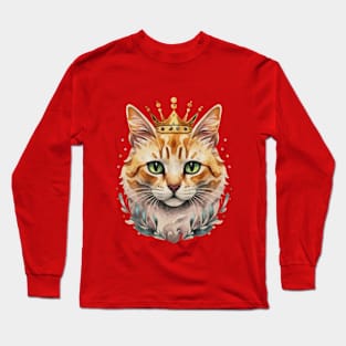 Cat head portrait with crown watercolor painting illustration Long Sleeve T-Shirt